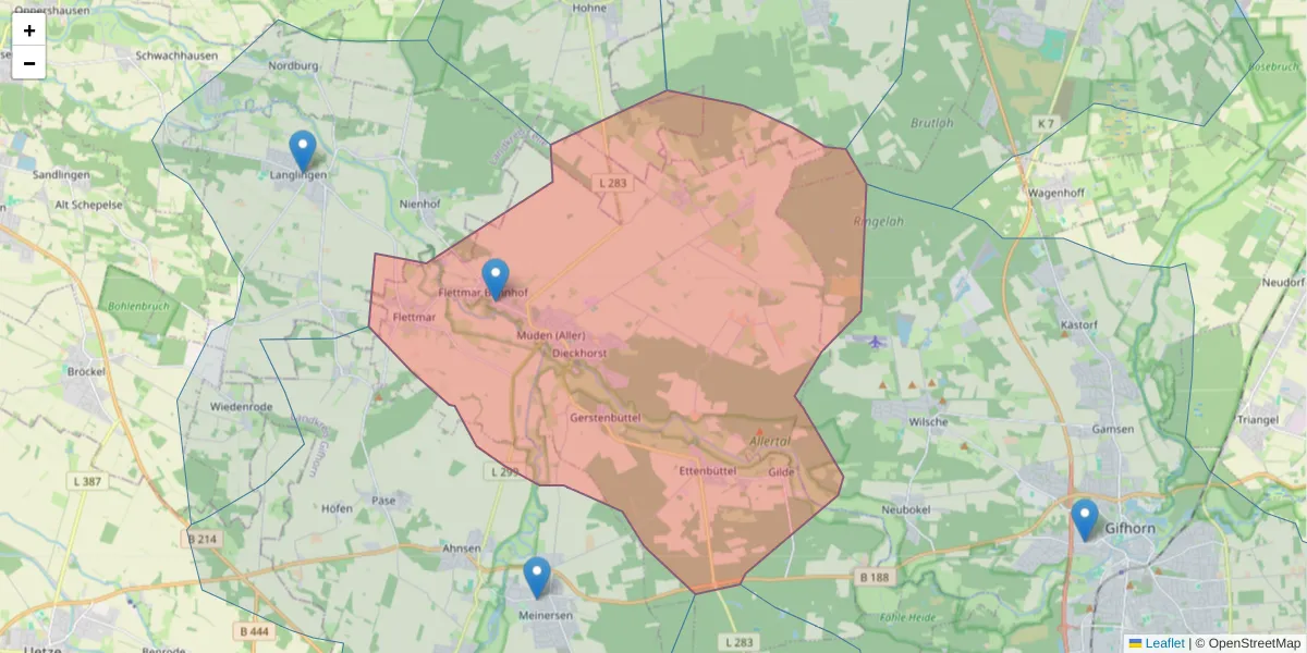 Karte des Postleitzahlen Bereichs  und der umliegenden Postleitzahlen in Deutschland
