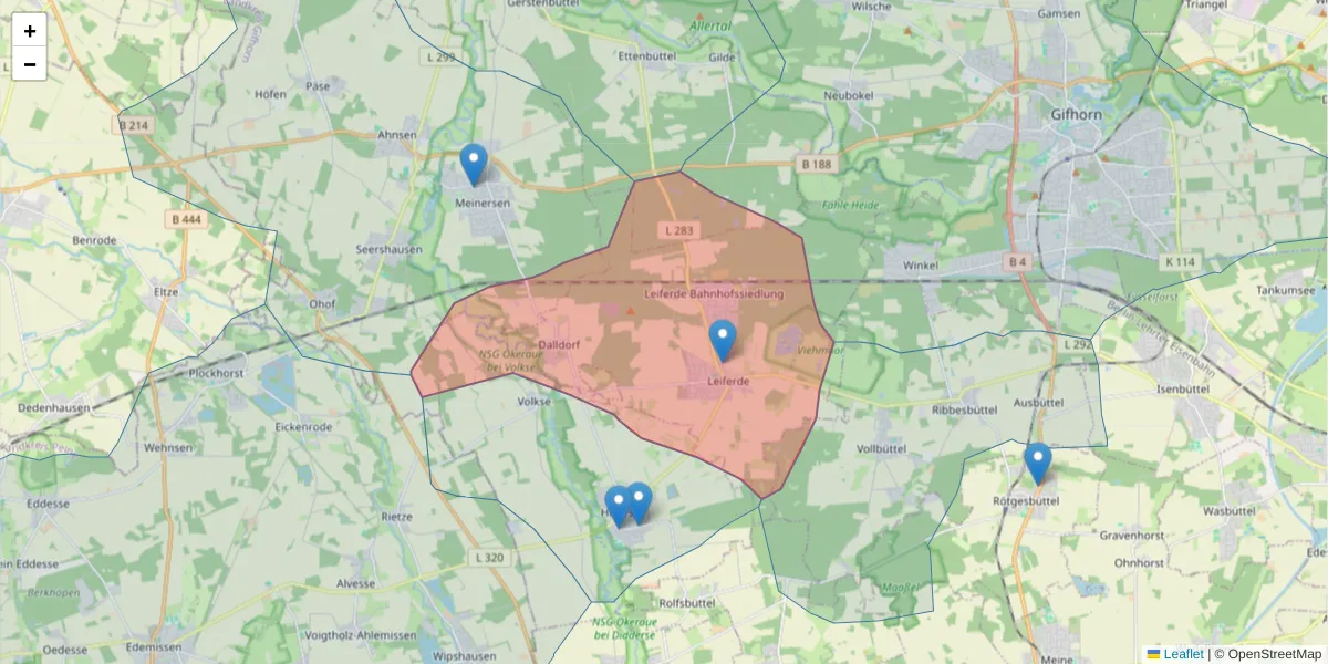 Karte des Postleitzahlen Bereichs  und der umliegenden Postleitzahlen in Deutschland