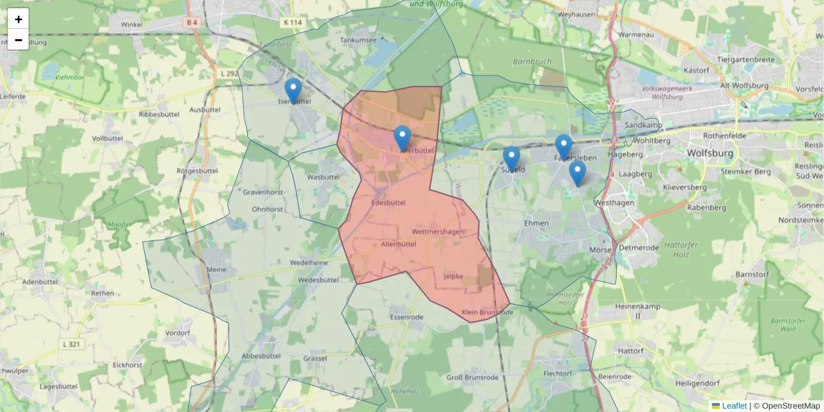 Karte des Postleitzahlen Bereichs  und der umliegenden Postleitzahlen in Deutschland