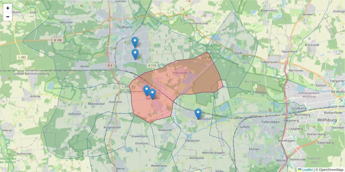 Karte des Postleitzahlen Bereichs  und der umliegenden Postleitzahlen in Deutschland