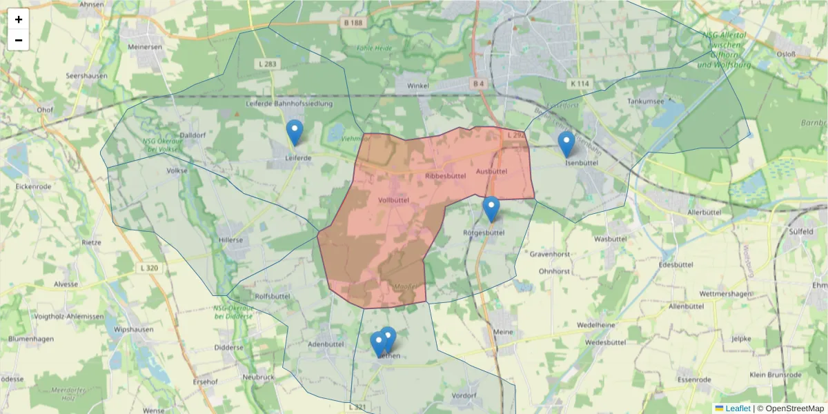 Karte des Postleitzahlen Bereichs  und der umliegenden Postleitzahlen in Deutschland