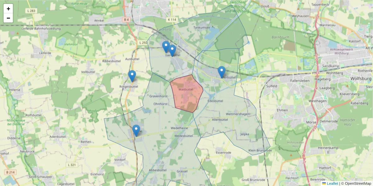 Karte des Postleitzahlen Bereichs  und der umliegenden Postleitzahlen in Deutschland