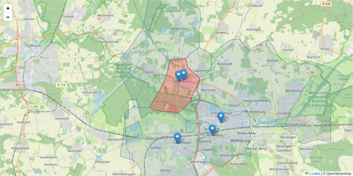 Karte des Postleitzahlen Bereichs  und der umliegenden Postleitzahlen in Deutschland