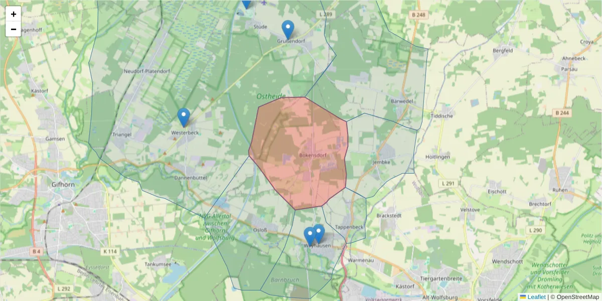 Karte des Postleitzahlen Bereichs  und der umliegenden Postleitzahlen in Deutschland