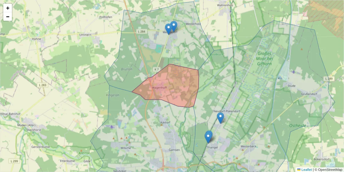 Karte des Postleitzahlen Bereichs  und der umliegenden Postleitzahlen in Deutschland