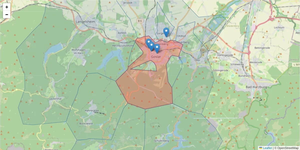 Karte des Postleitzahlen Bereichs  und der umliegenden Postleitzahlen in Deutschland