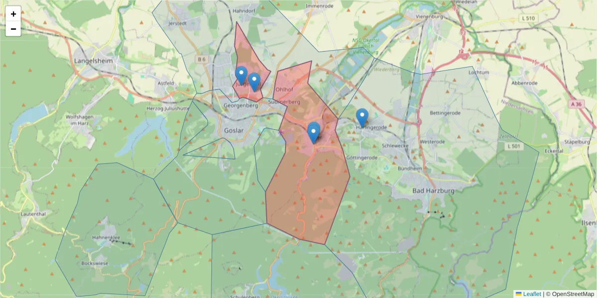 Karte des Postleitzahlen Bereichs  und der umliegenden Postleitzahlen in Deutschland