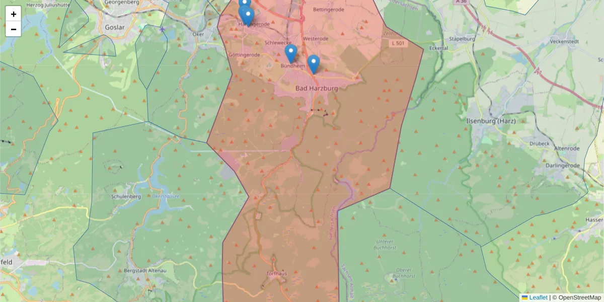 Karte des Postleitzahlen Bereichs  und der umliegenden Postleitzahlen in Deutschland