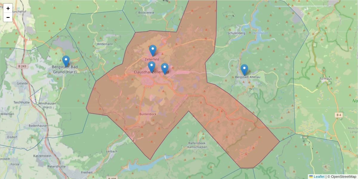 Karte des Postleitzahlen Bereichs  und der umliegenden Postleitzahlen in Deutschland