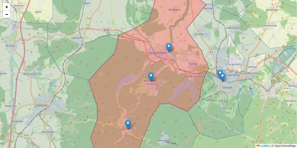 Karte des Postleitzahlen Bereichs  und der umliegenden Postleitzahlen in Deutschland