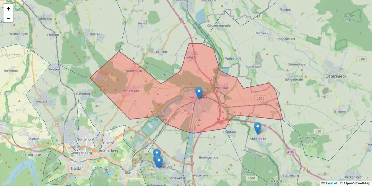 Karte des Postleitzahlen Bereichs  und der umliegenden Postleitzahlen in Deutschland