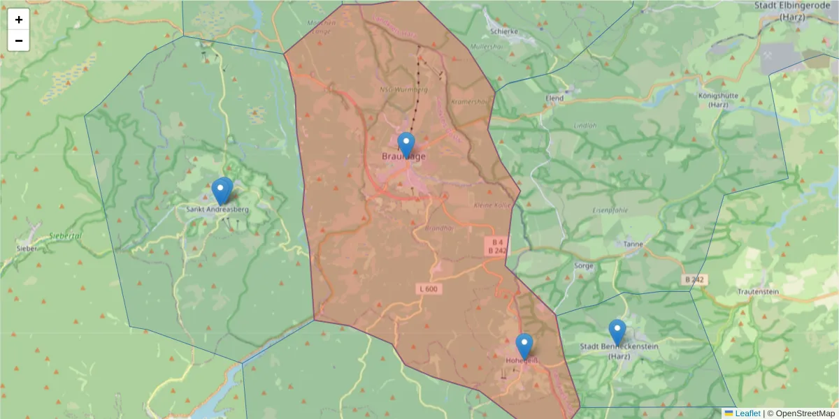 Karte des Postleitzahlen Bereichs  und der umliegenden Postleitzahlen in Deutschland