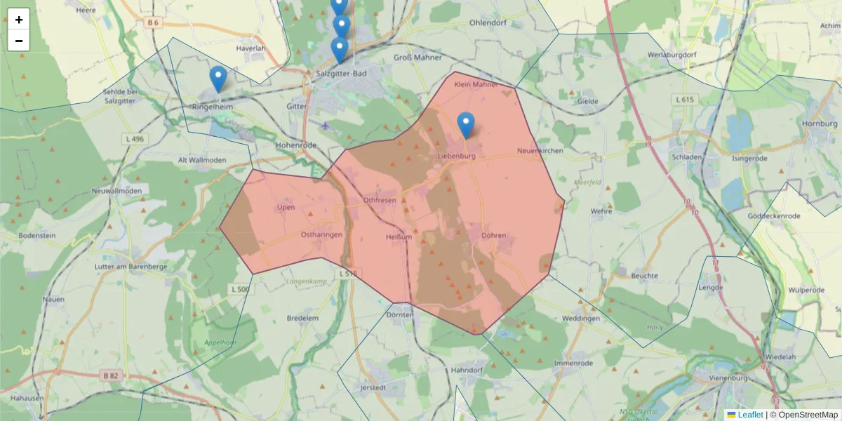 Karte des Postleitzahlen Bereichs  und der umliegenden Postleitzahlen in Deutschland