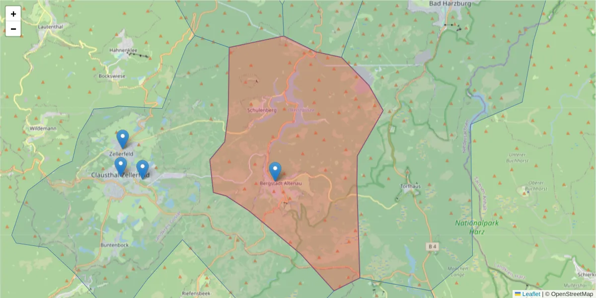 Karte des Postleitzahlen Bereichs  und der umliegenden Postleitzahlen in Deutschland