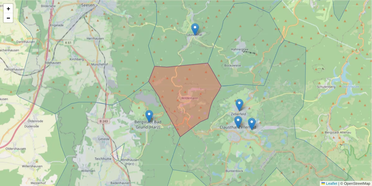 Karte des Postleitzahlen Bereichs  und der umliegenden Postleitzahlen in Deutschland
