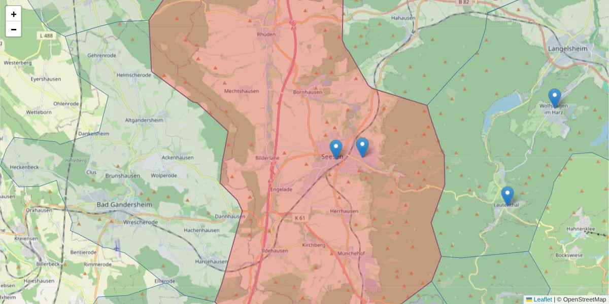 Karte des Postleitzahlen Bereichs  und der umliegenden Postleitzahlen in Deutschland
