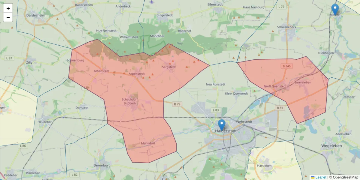 Karte des Postleitzahlen Bereichs  und der umliegenden Postleitzahlen in Deutschland