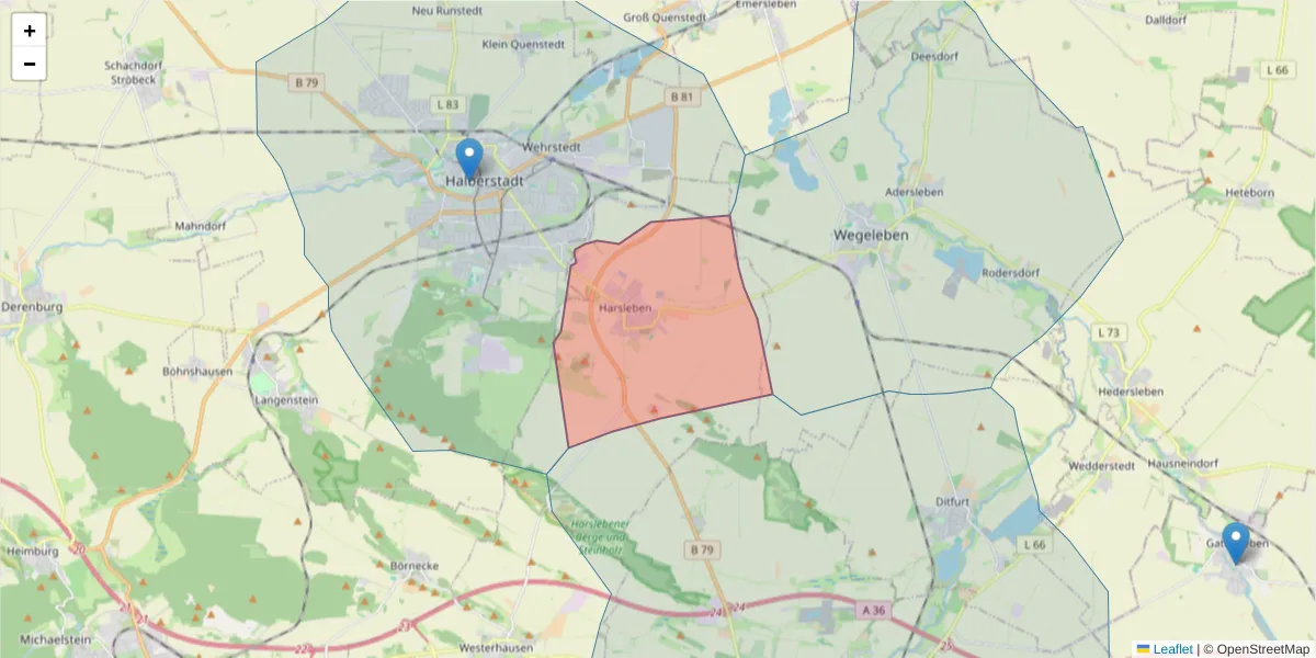 Karte des Postleitzahlen Bereichs  und der umliegenden Postleitzahlen in Deutschland