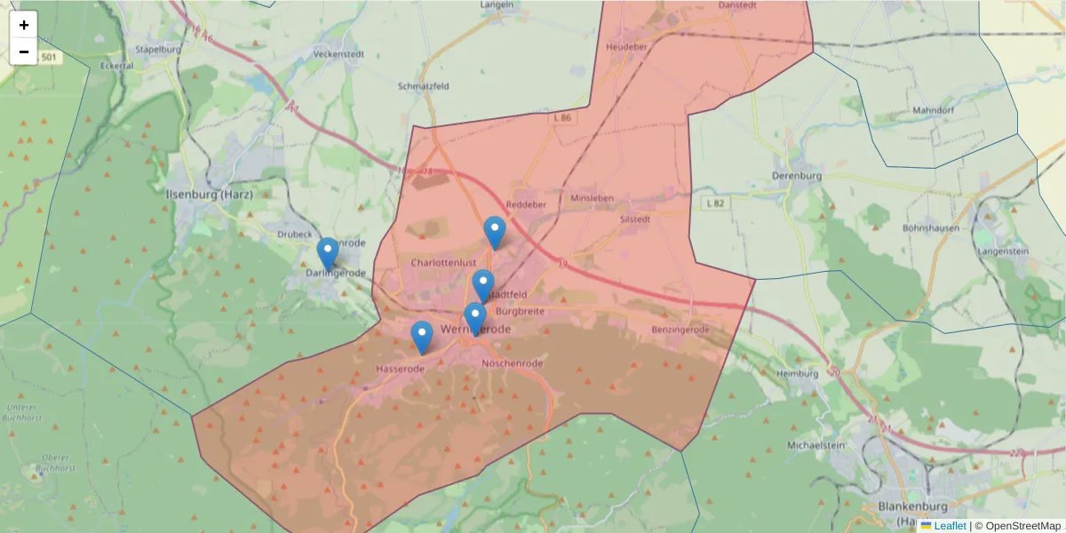 Karte des Postleitzahlen Bereichs  und der umliegenden Postleitzahlen in Deutschland