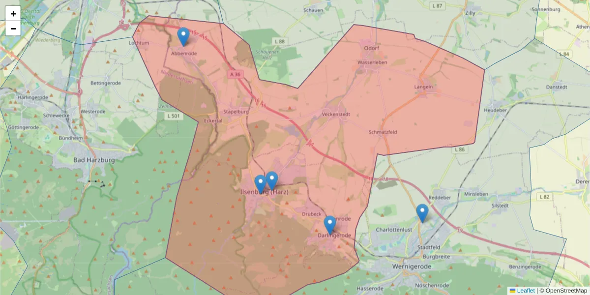 Karte des Postleitzahlen Bereichs  und der umliegenden Postleitzahlen in Deutschland