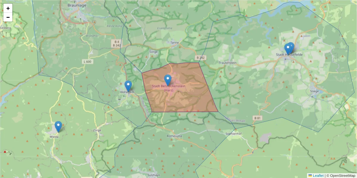 Karte des Postleitzahlen Bereichs  und der umliegenden Postleitzahlen in Deutschland