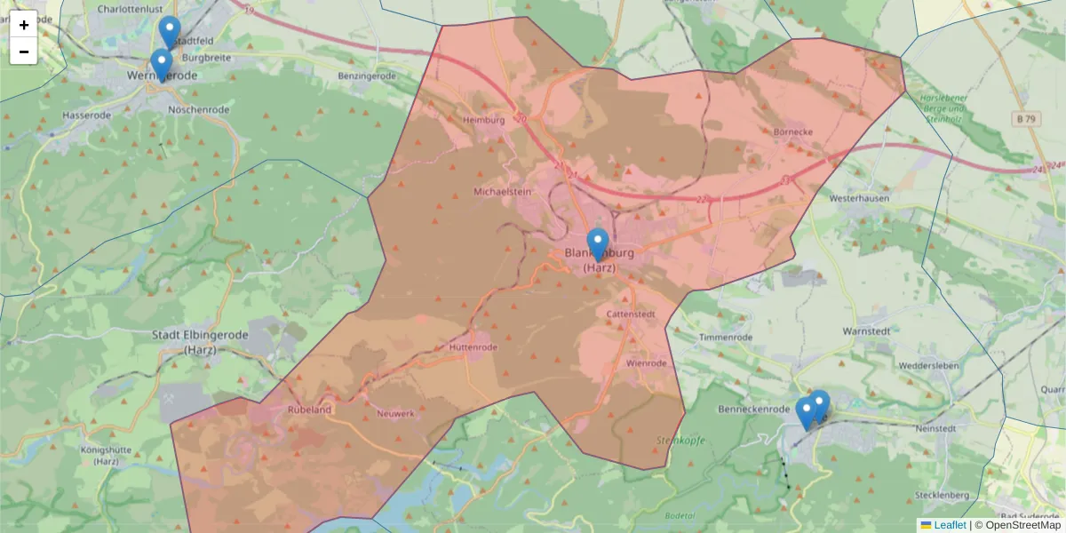 Karte des Postleitzahlen Bereichs  und der umliegenden Postleitzahlen in Deutschland