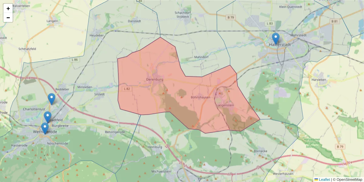 Karte des Postleitzahlen Bereichs  und der umliegenden Postleitzahlen in Deutschland