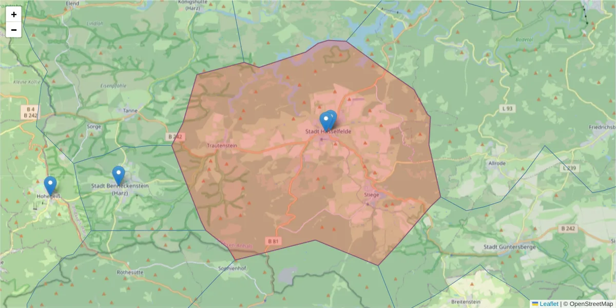 Karte des Postleitzahlen Bereichs  und der umliegenden Postleitzahlen in Deutschland