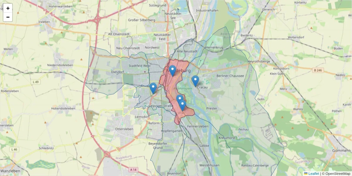 Karte des Postleitzahlen Bereichs  und der umliegenden Postleitzahlen in Deutschland