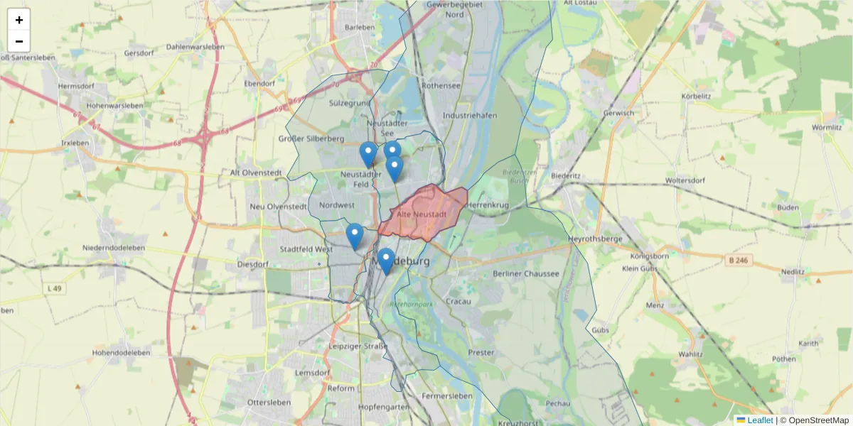 Karte des Postleitzahlen Bereichs  und der umliegenden Postleitzahlen in Deutschland