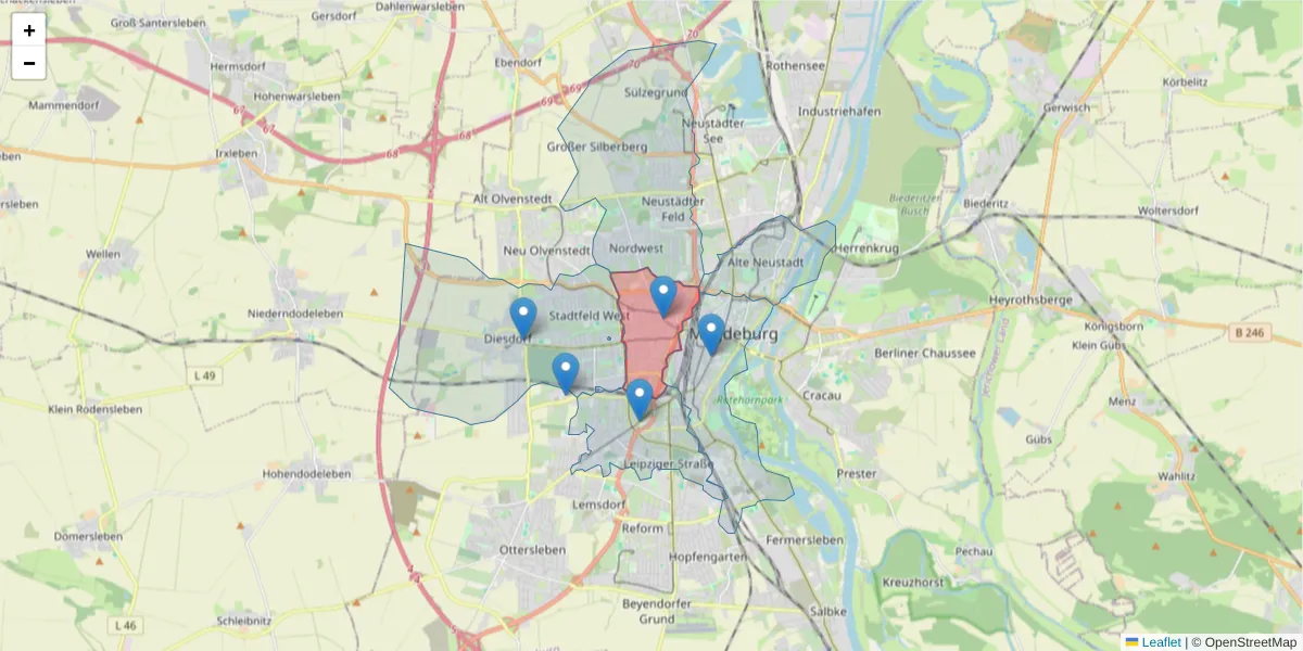 Karte des Postleitzahlen Bereichs  und der umliegenden Postleitzahlen in Deutschland