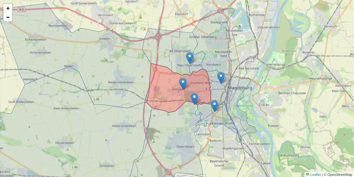 Karte des Postleitzahlen Bereichs  und der umliegenden Postleitzahlen in Deutschland