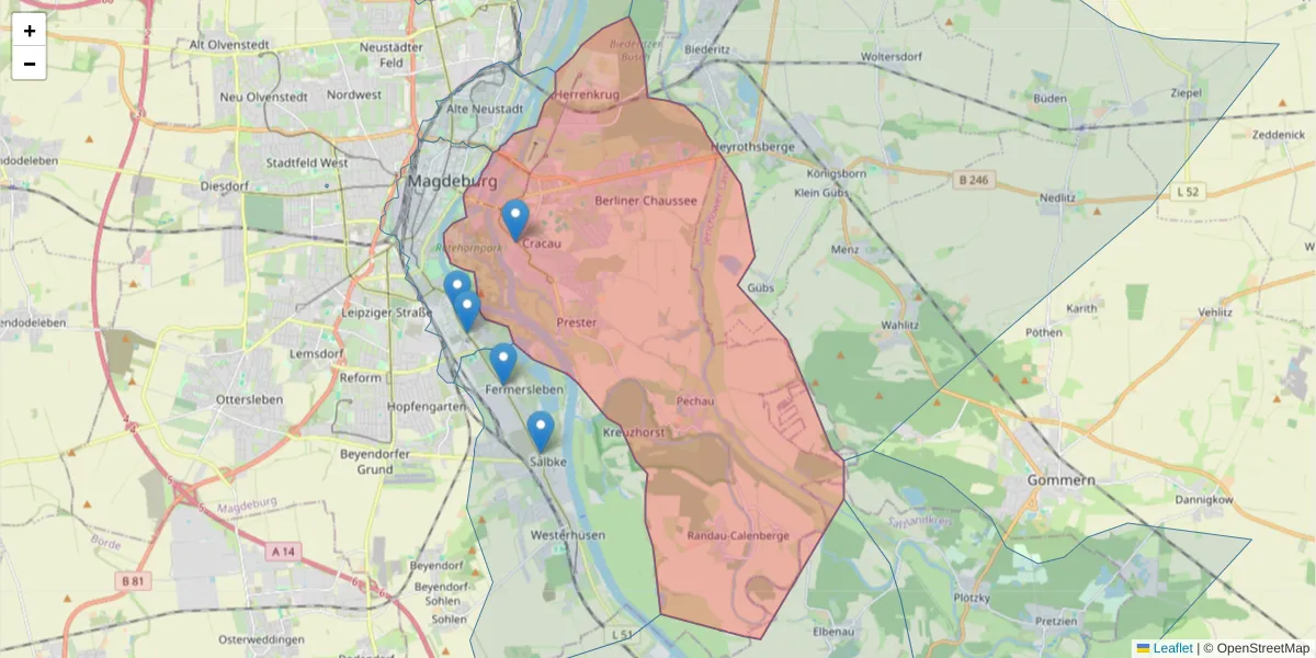 Karte des Postleitzahlen Bereichs  und der umliegenden Postleitzahlen in Deutschland
