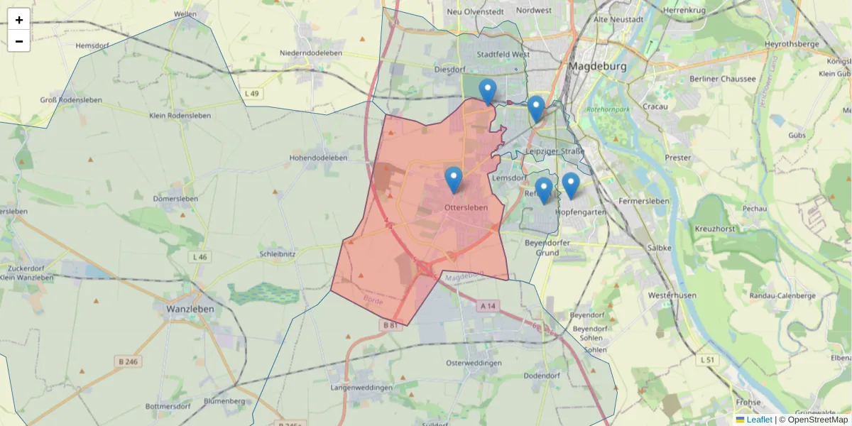 Karte des Postleitzahlen Bereichs  und der umliegenden Postleitzahlen in Deutschland
