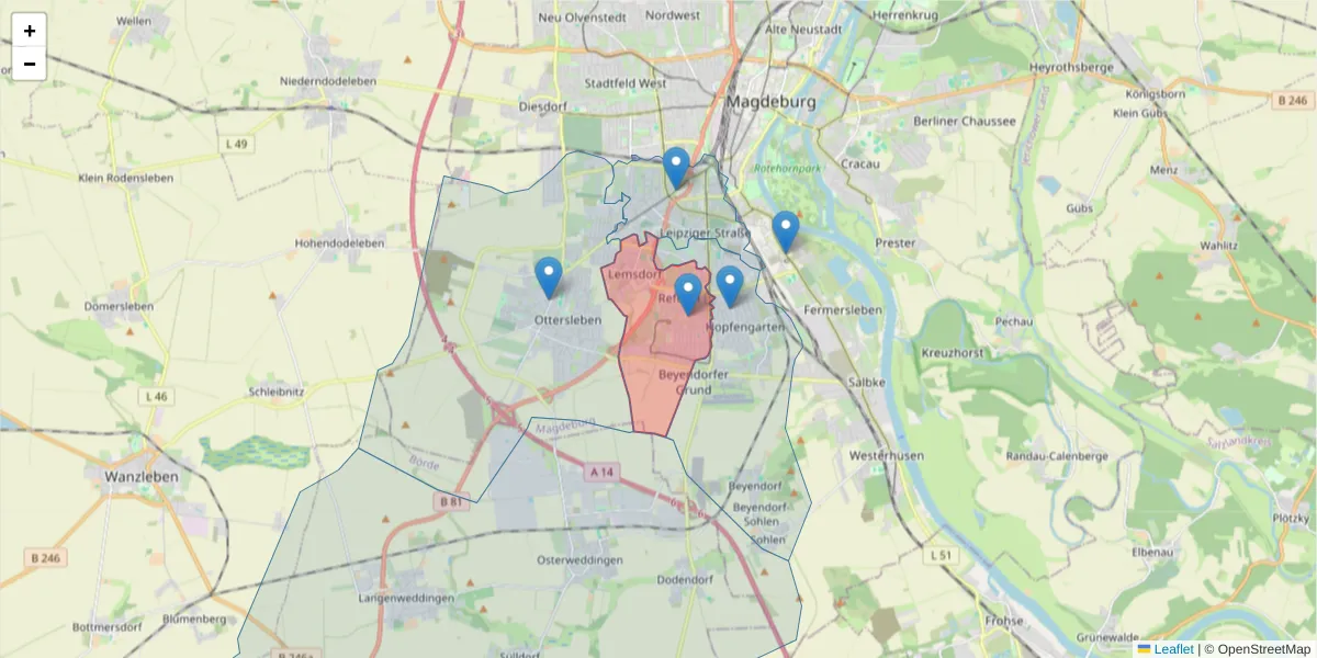 Karte des Postleitzahlen Bereichs  und der umliegenden Postleitzahlen in Deutschland