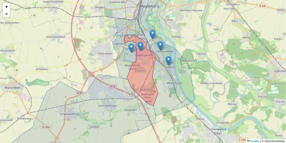 Karte des Postleitzahlen Bereichs  und der umliegenden Postleitzahlen in Deutschland