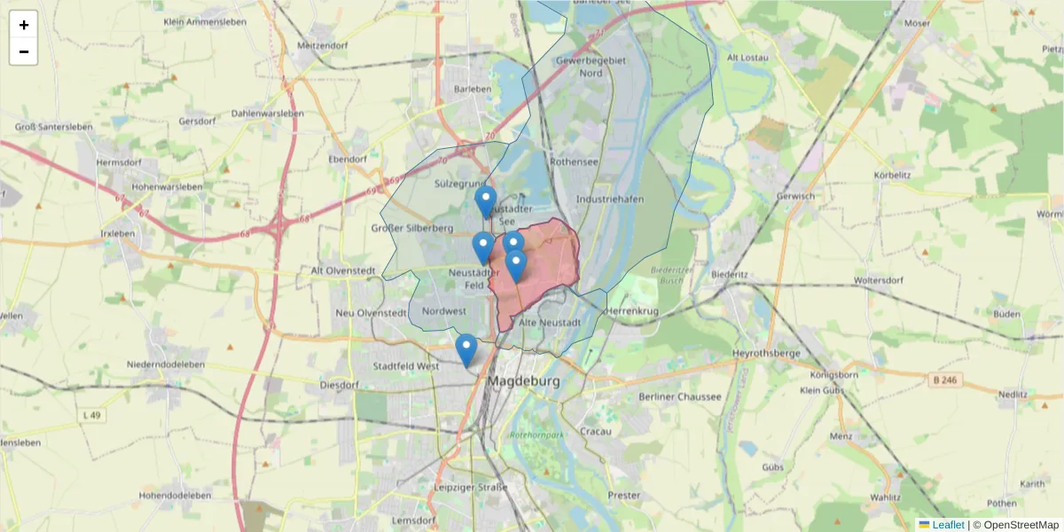Karte des Postleitzahlen Bereichs  und der umliegenden Postleitzahlen in Deutschland