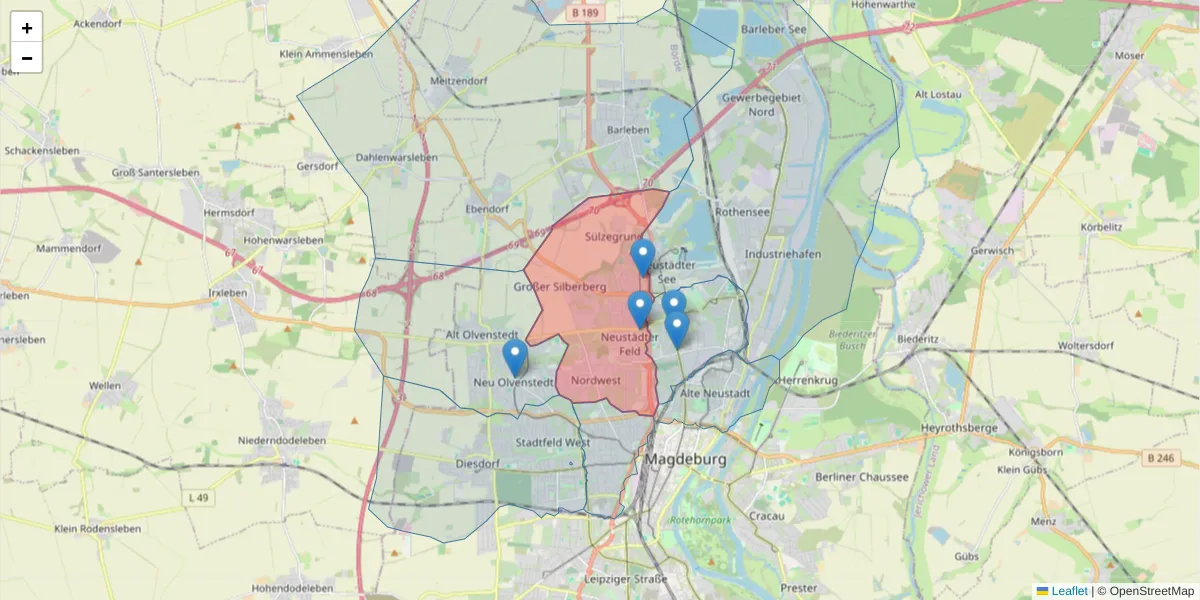 Karte des Postleitzahlen Bereichs  und der umliegenden Postleitzahlen in Deutschland