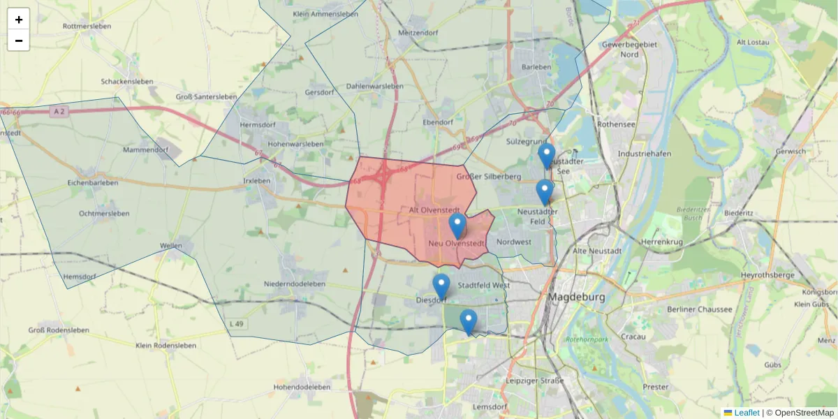 Karte des Postleitzahlen Bereichs  und der umliegenden Postleitzahlen in Deutschland