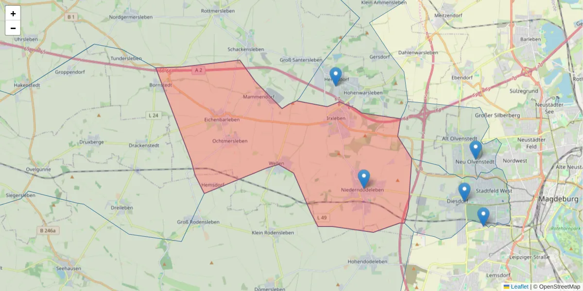Karte des Postleitzahlen Bereichs  und der umliegenden Postleitzahlen in Deutschland