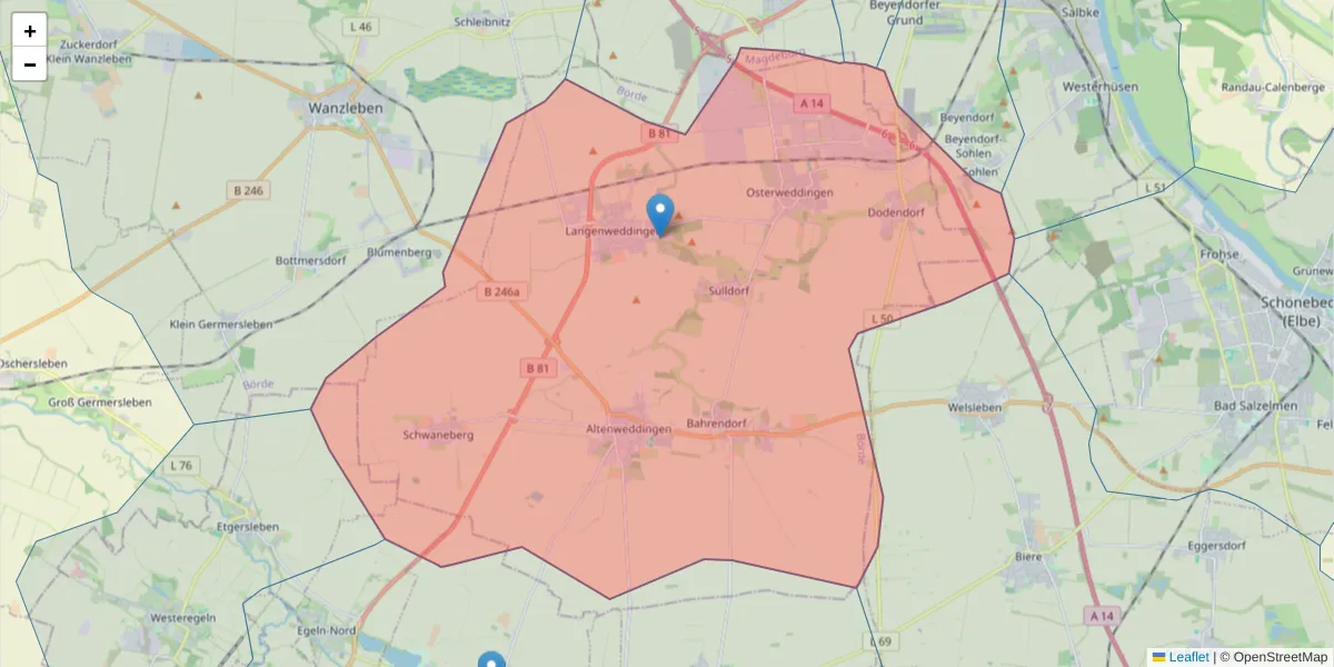 Karte des Postleitzahlen Bereichs  und der umliegenden Postleitzahlen in Deutschland
