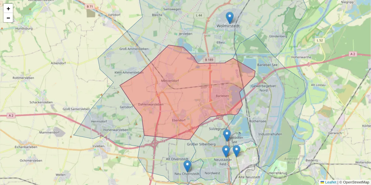 Karte des Postleitzahlen Bereichs  und der umliegenden Postleitzahlen in Deutschland