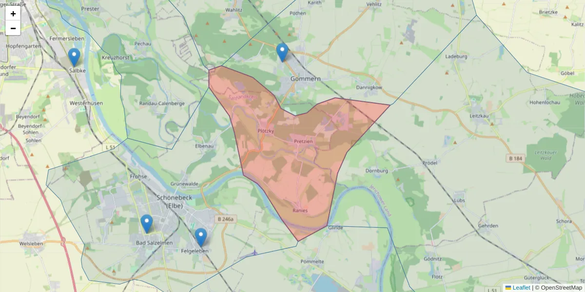 Karte des Postleitzahlen Bereichs  und der umliegenden Postleitzahlen in Deutschland