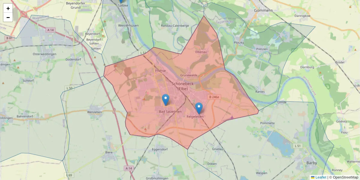Karte des Postleitzahlen Bereichs  und der umliegenden Postleitzahlen in Deutschland