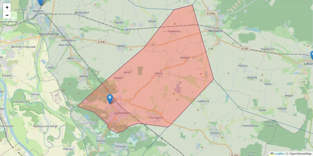 Karte des Postleitzahlen Bereichs  und der umliegenden Postleitzahlen in Deutschland