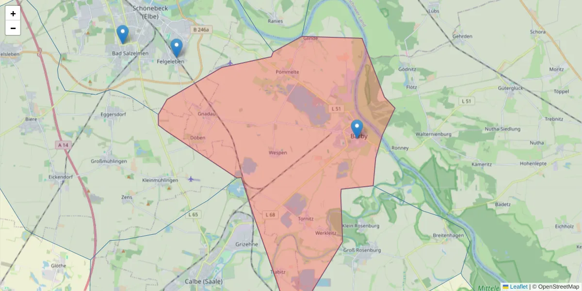 Karte des Postleitzahlen Bereichs  und der umliegenden Postleitzahlen in Deutschland