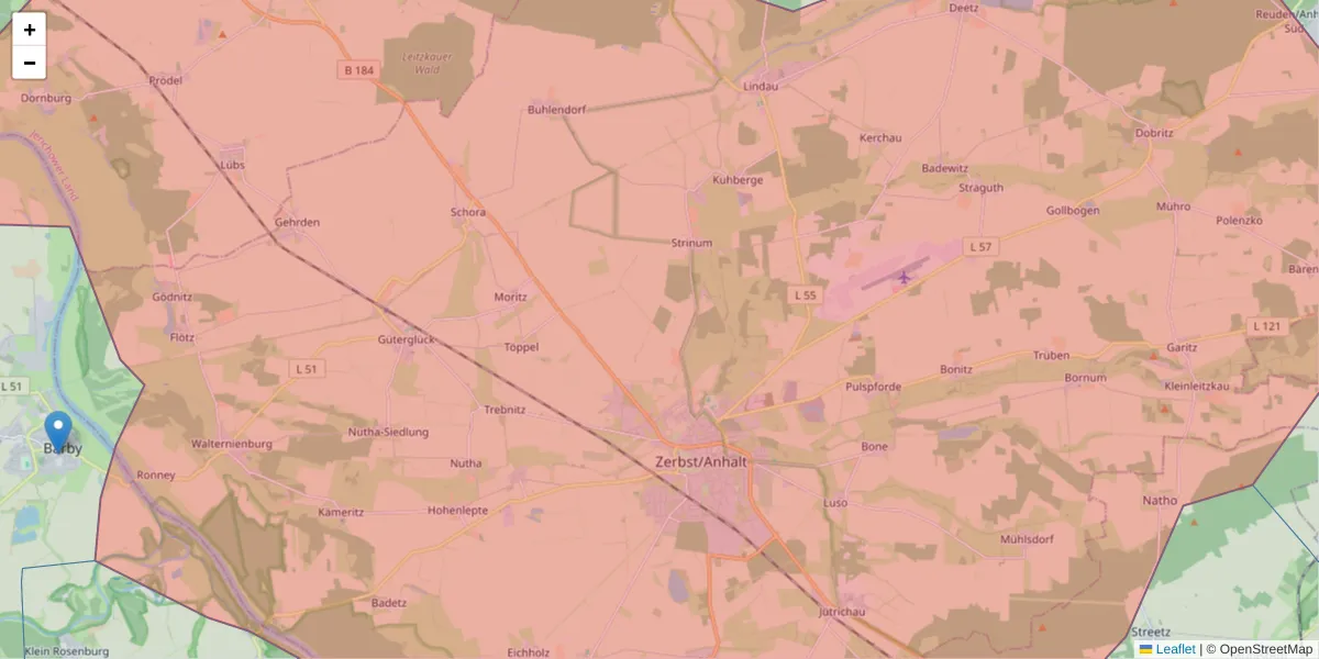 Karte des Postleitzahlen Bereichs  und der umliegenden Postleitzahlen in Deutschland