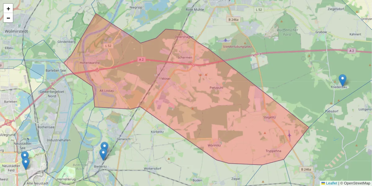 Karte des Postleitzahlen Bereichs  und der umliegenden Postleitzahlen in Deutschland