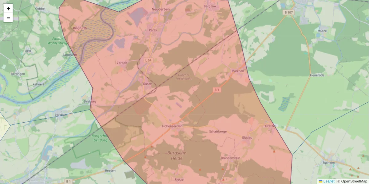 Karte des Postleitzahlen Bereichs  und der umliegenden Postleitzahlen in Deutschland