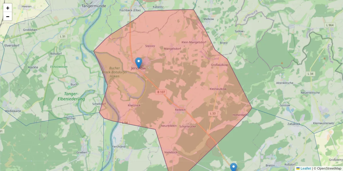 Karte des Postleitzahlen Bereichs  und der umliegenden Postleitzahlen in Deutschland